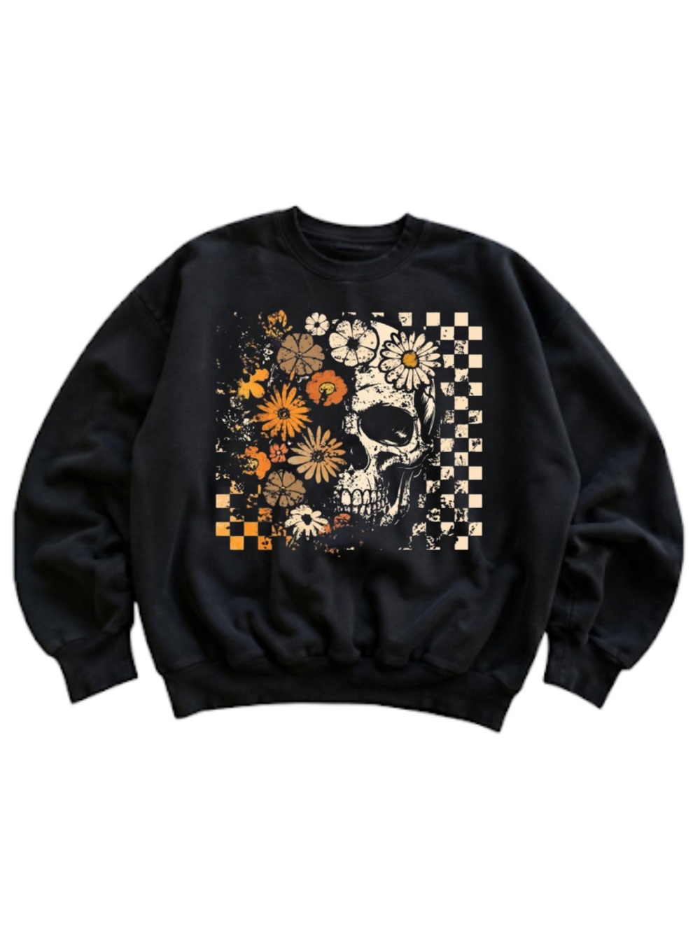 Gildan Black Floral Skull Graphic Sweatshirt